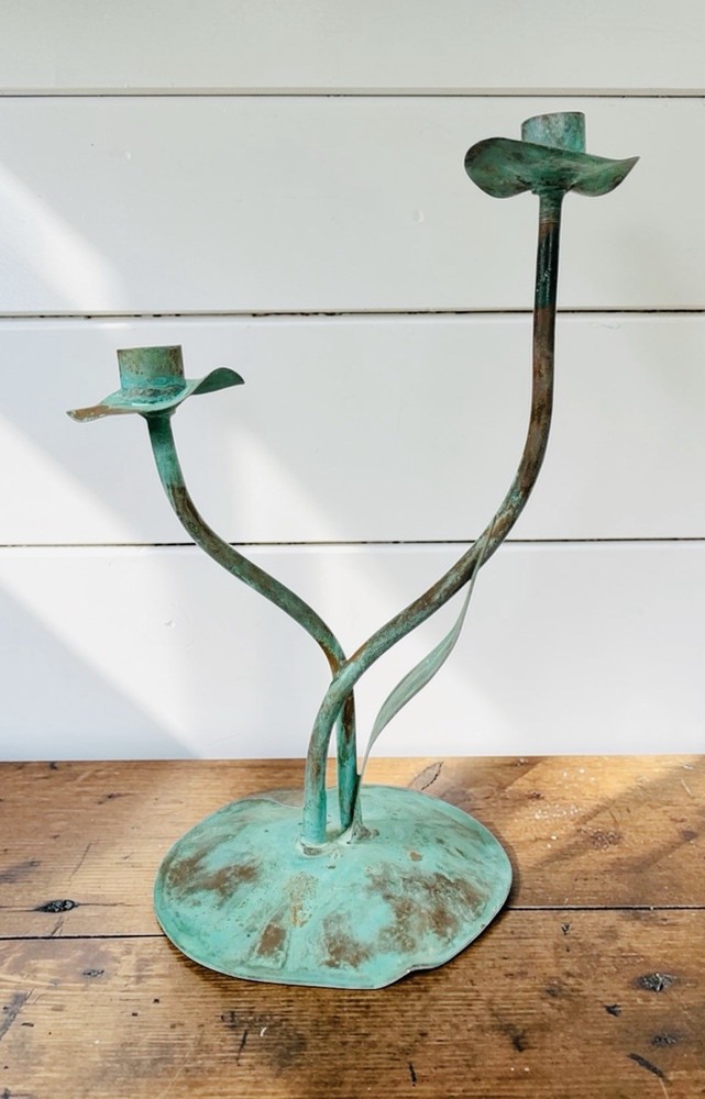 Rob Bunting Copper Lily Pad Double Candlestick Connecticut Coppersmith