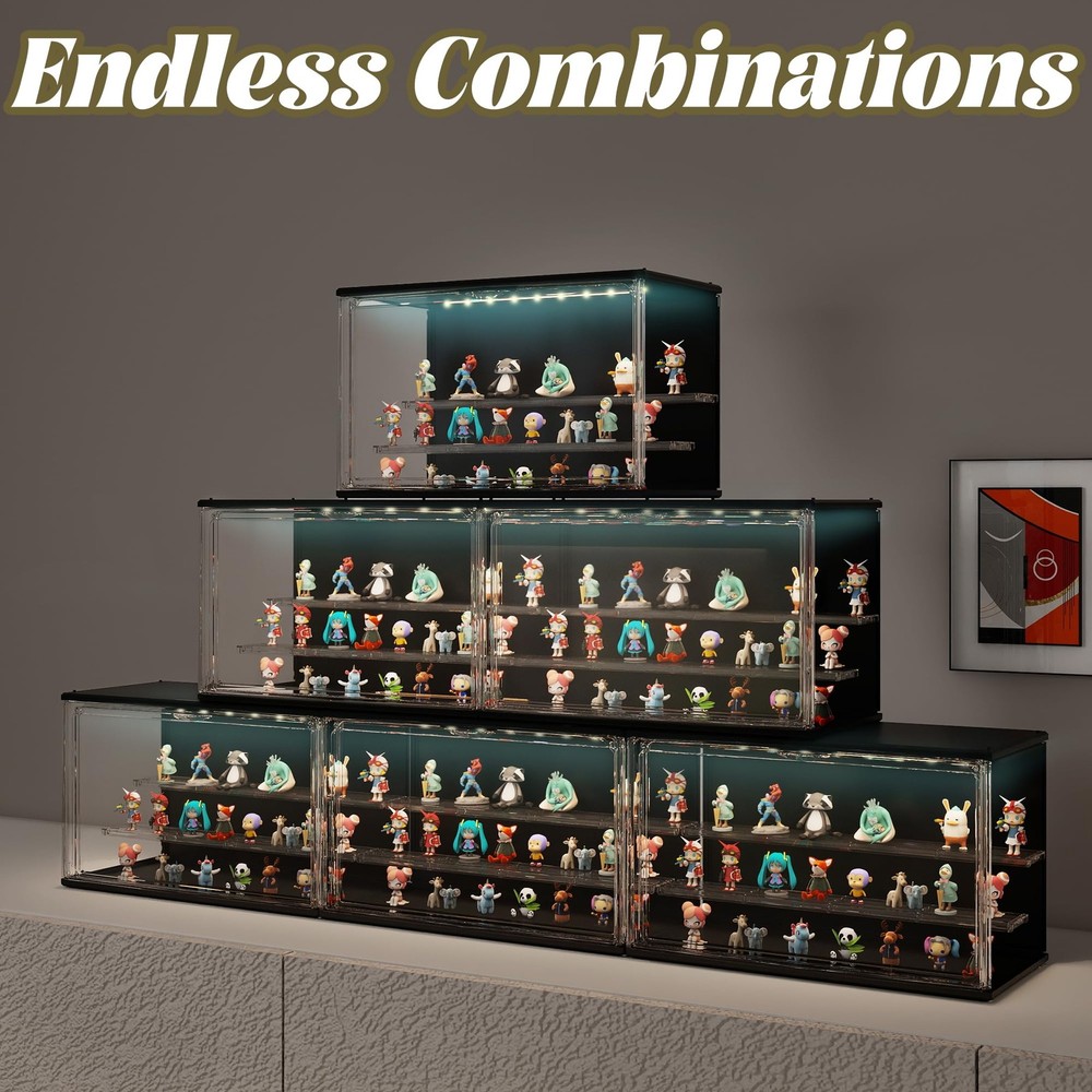 2PCS Clear Display Case for Collectibles, 3Tier Adjustable Display Case with ...