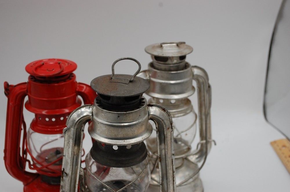 BARN LANTERNS 2 SILVER 1 RED 71/2 USED FOR SHOW