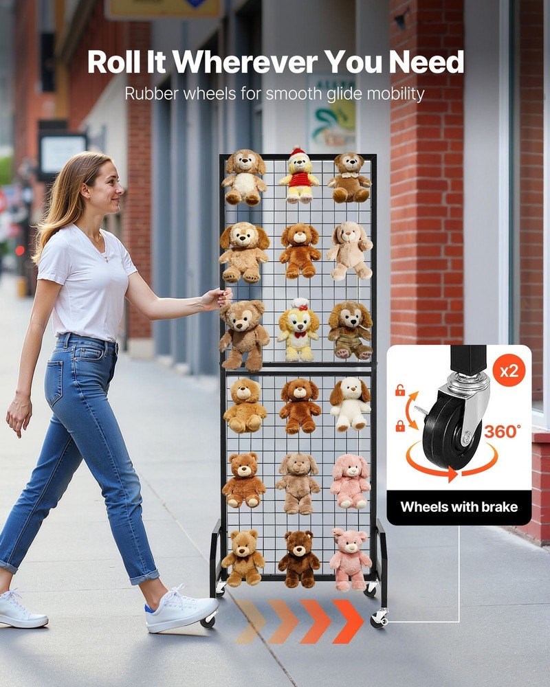 Grid Wall Panel, 1.9x5.4 ft Wire Grid Panel Display Rack, Movable Art Display