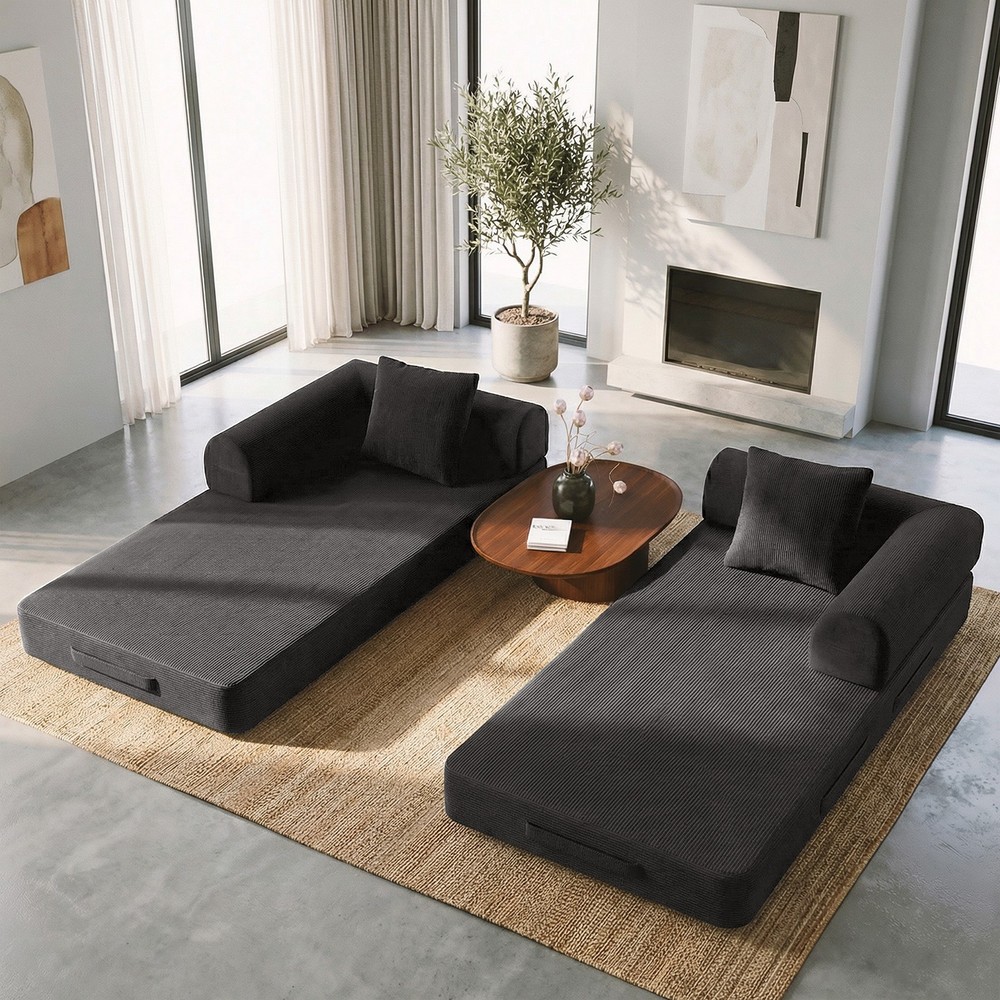 79" Corduroy Convertible Compression Sofa Bed Folding Floor Sofa Sleeper Couch