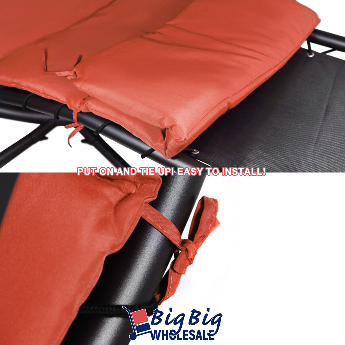 Patio Hanging Chaise Swing Lounge Chair Cushion Orange Outdoor Canopy Arc Stand