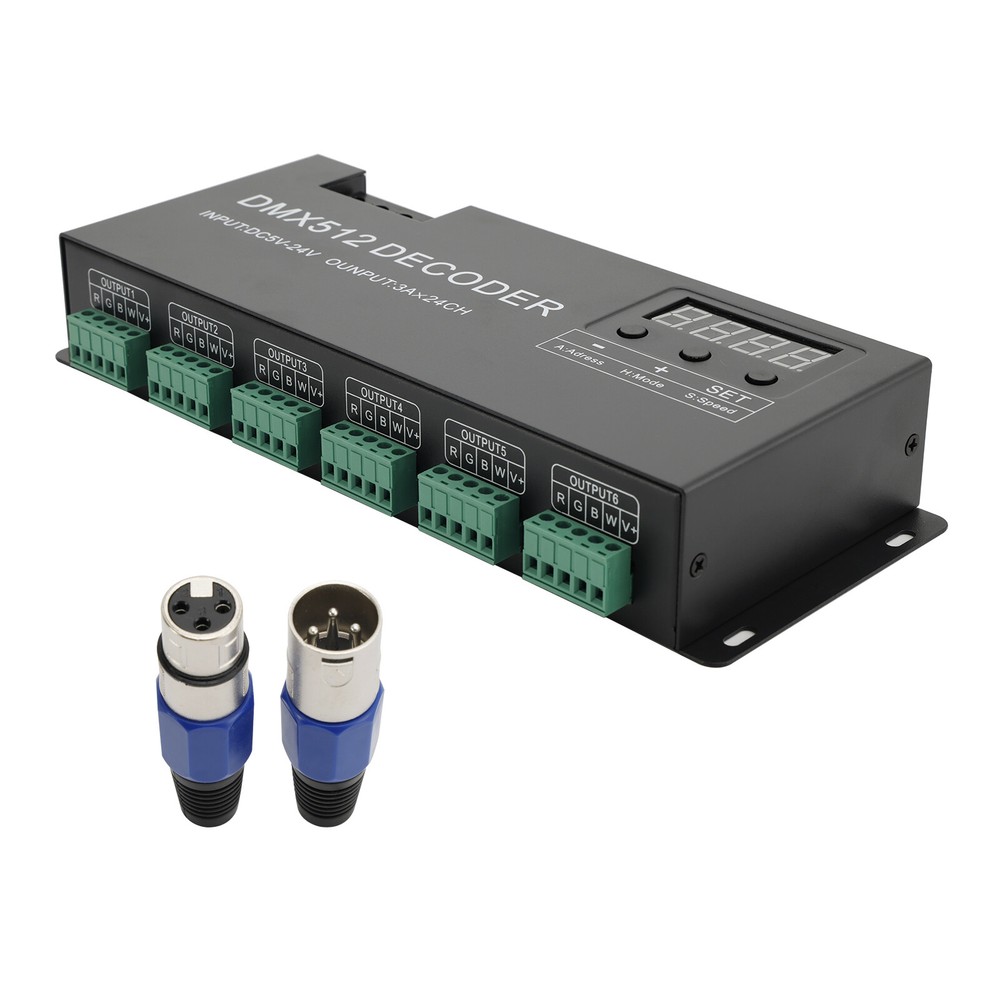 24 Channel DMX 512 Decoder RGBW PWM Dimmer Driver LED Strip Light Controller US