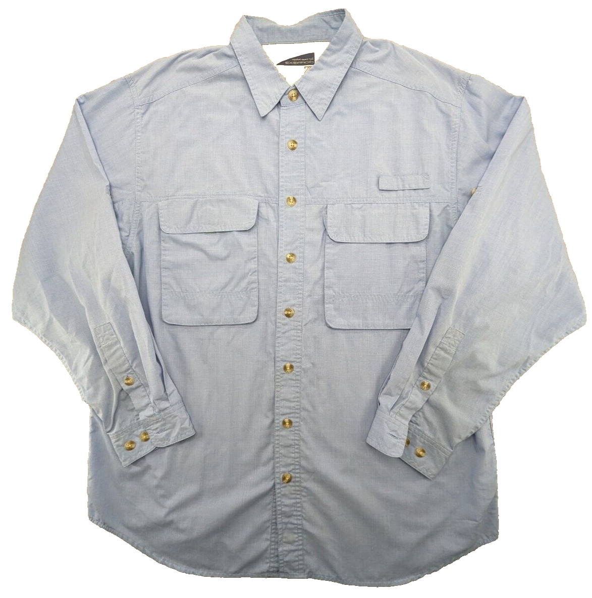 EX OFFICIO Shirt Mens Large Blue Solid Insect Shield Lightweight Hiking LS