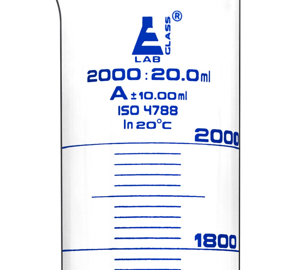 Eisco Labs 2000ml Graduated Cylinder, Class A - Blue Graduations, Round Base