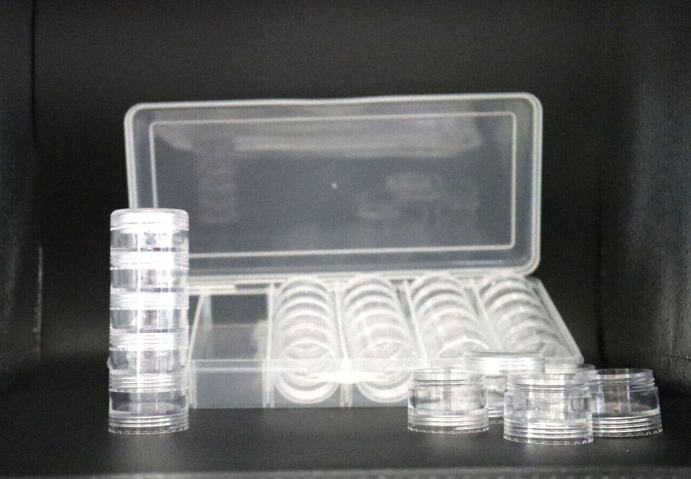 STORAGE BOX 30 ROUND STACKABLE CLEAR CONTAINERS CRAFTS TOOLS MAKEUP ODDS & ENDS
