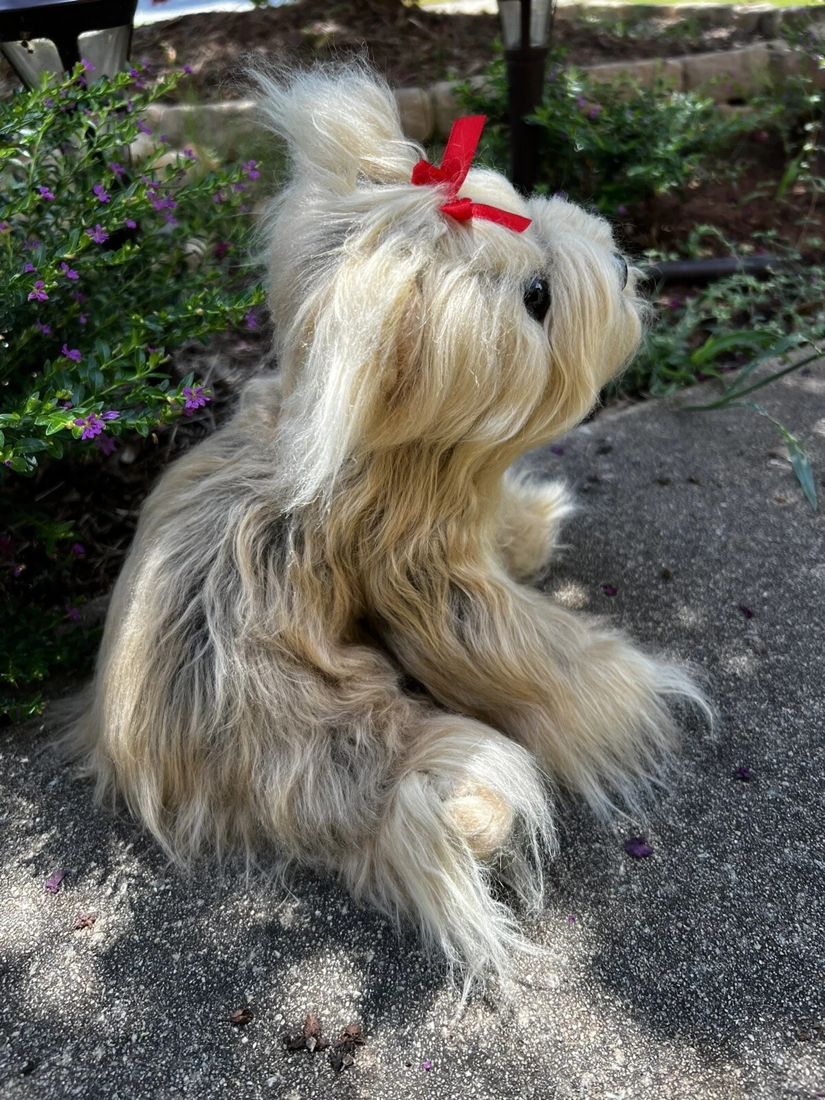 9” Tall Gund Yorkshire Terrier Sitting Dog Pup Plush Stuffed Animal with Red Bow