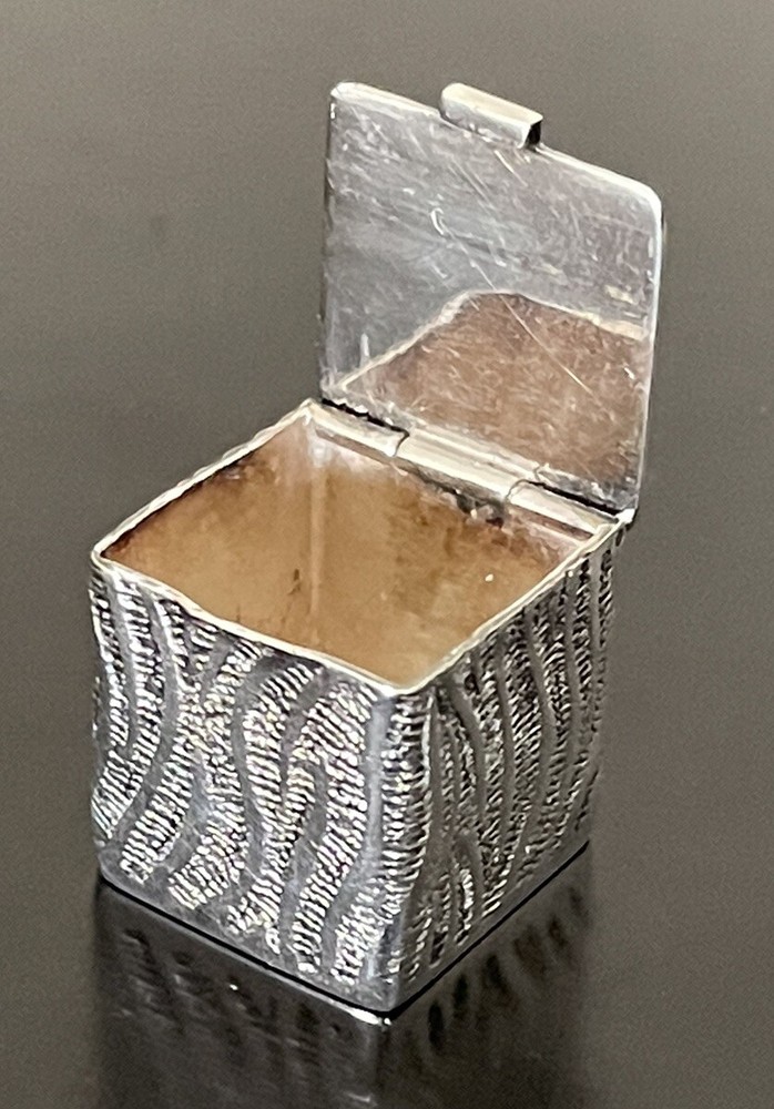 Spain Sterling Silver Pill Box Cube Zebra Stripes