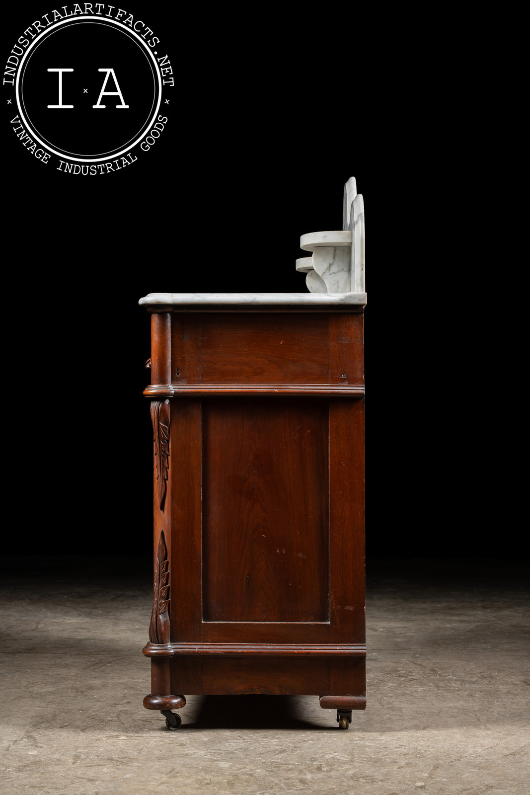 Late 19th Century Eastlake Victorian Walnut Commode Wash Stand with Marble Top