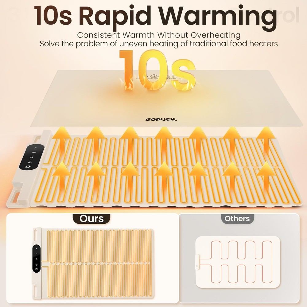 Electric Food Warming Mat Roll Up Heating Tray Adjustable Temperature