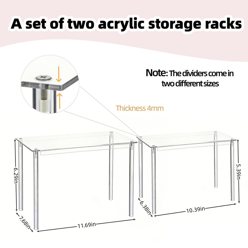 Clear Acrylic Cabinet Organizer, 2-Pack Stackable Shelf Riser for Kitchen Pan...