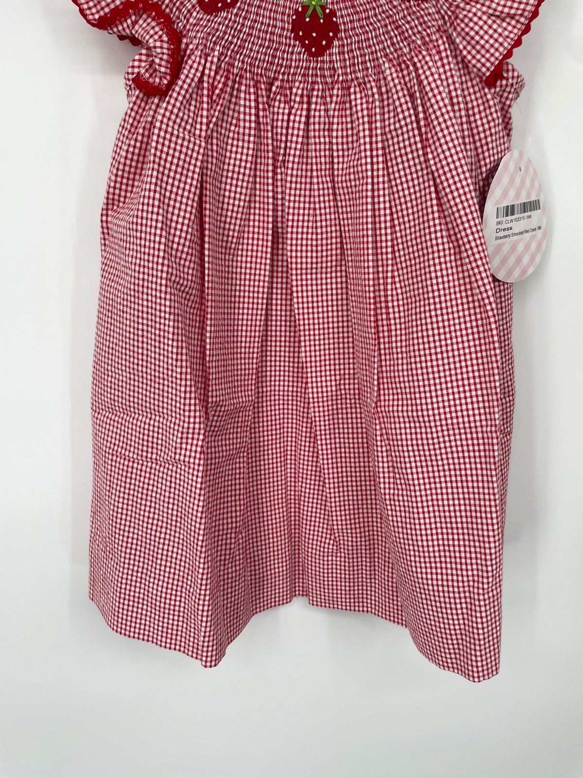 Classic Whimsy Girls Strawberry Smocked Dress Size 18 mo Red Gingham NWT