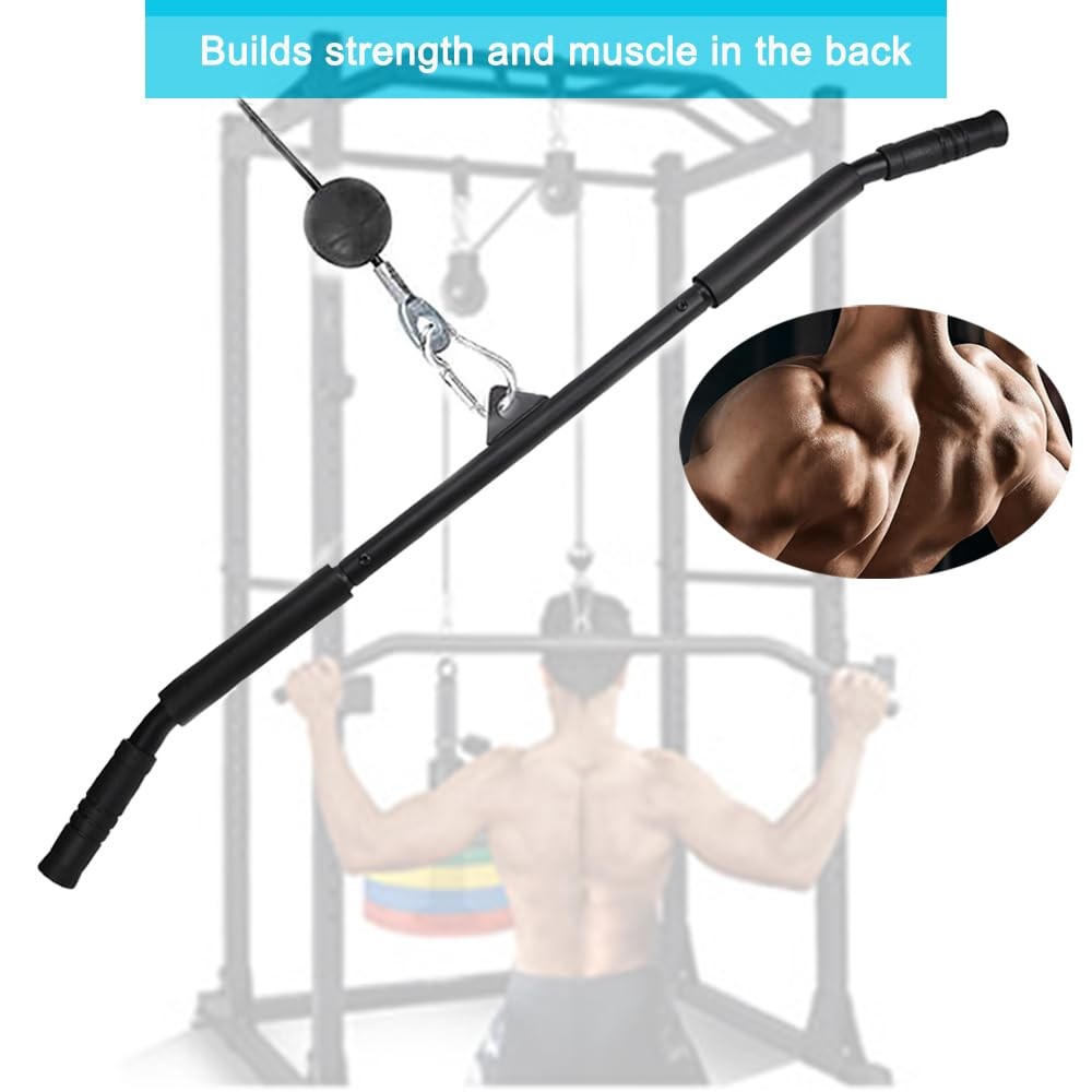 LAT Pulldown Bar Attachment,39.7"Curl Tricep Press Down Bar with Rubber Handl...