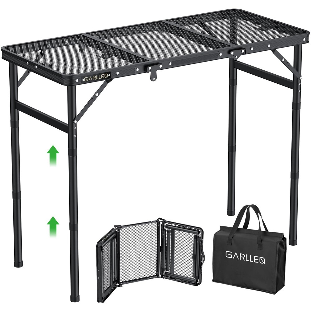 Folding Grill Table Max Capacity 66lbs, 3 Adjustable Height Portable Folding ...