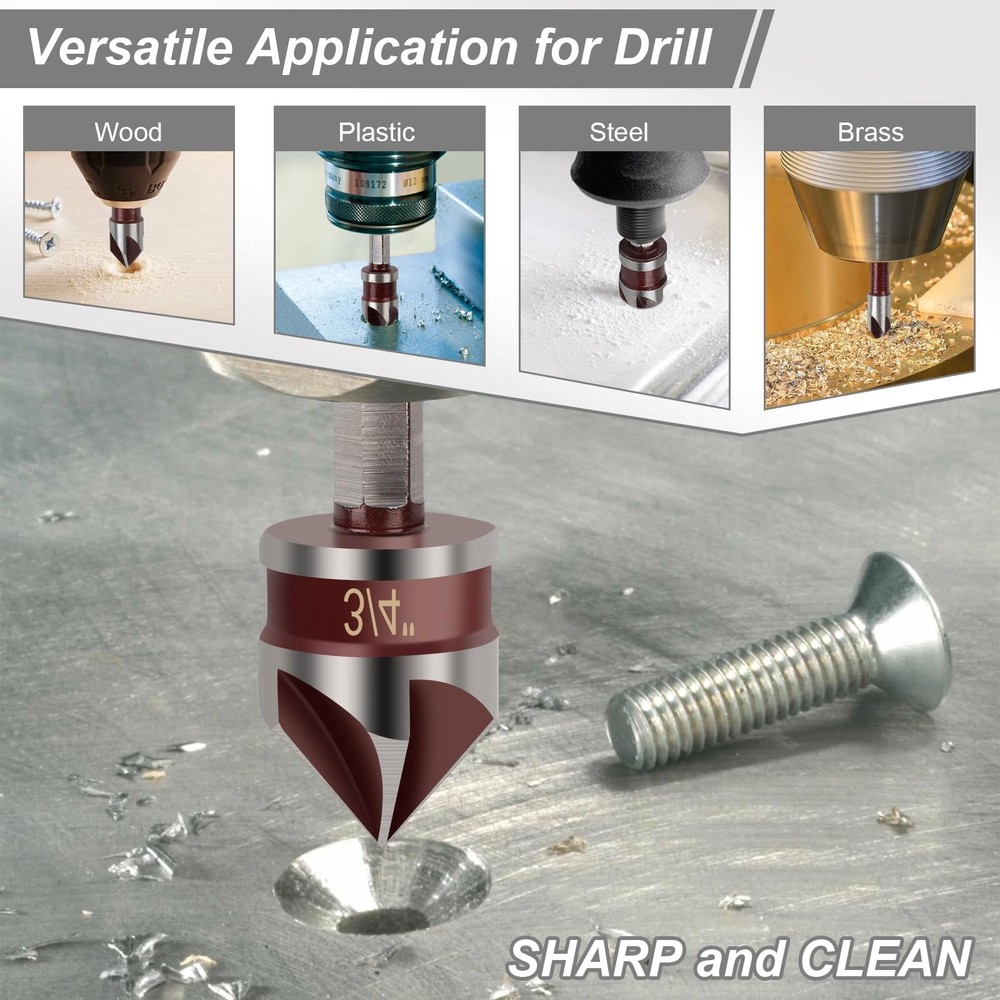 5PCS Countersink Drill Bit Set, 82 Degree HSS Counter Sink Bits for...