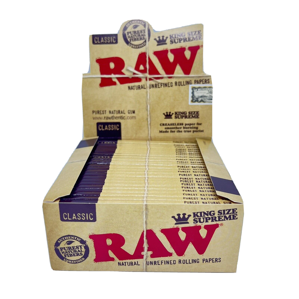 🔥RAW ROLLING PAPERS CLASSIC😎KING SIZE SUPREME💜FULL BOX 24 PACK