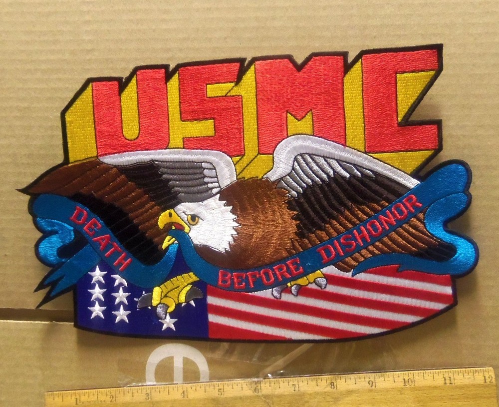 US Marine Corps - Death Before Dishonor w/ Flag & Eagle Embroidered Back Patch