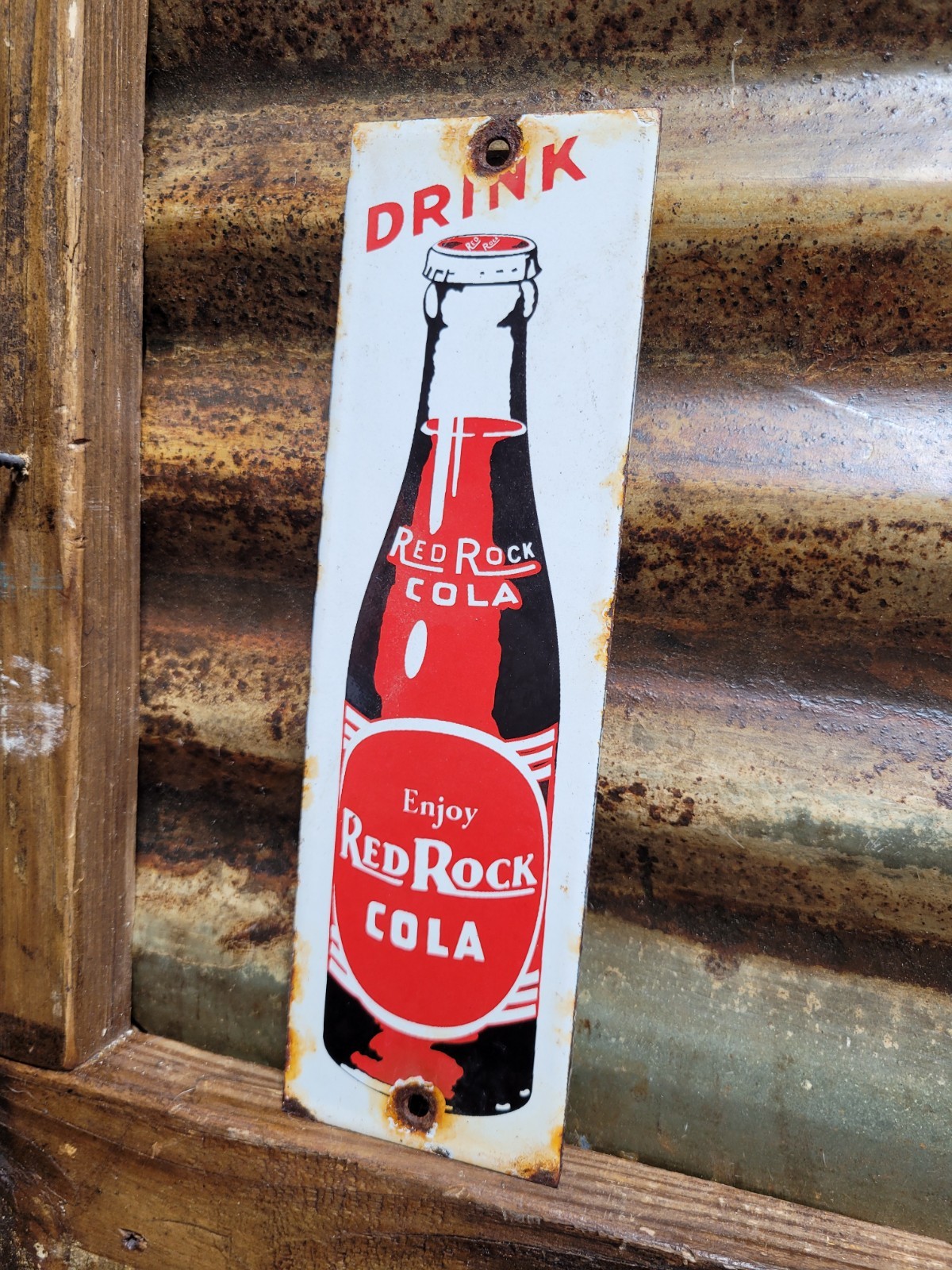 VINTAGE RED ROCK COLA PORCELAIN SIGN OLD BEVERAGE SODA DRINK GENERAL STORE FOOD