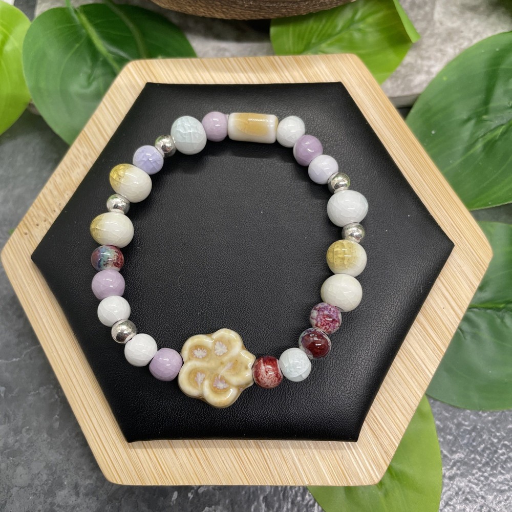 Handmade Ceramic Bead Beaded Stackable 6” Plus Stretch Bracelet New B15