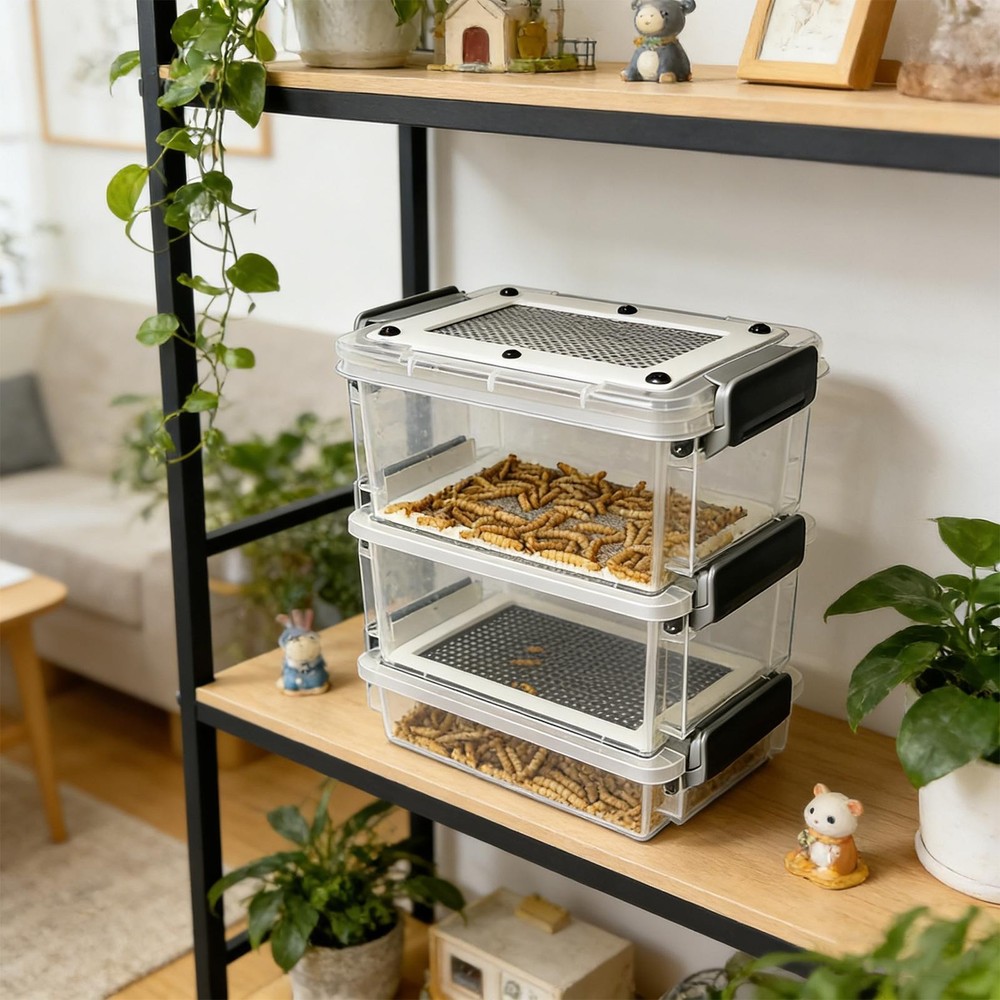 Mealworm Breeding Kit 3-Layer Silkworm Feeder Bin Corn Worm Breeder Box