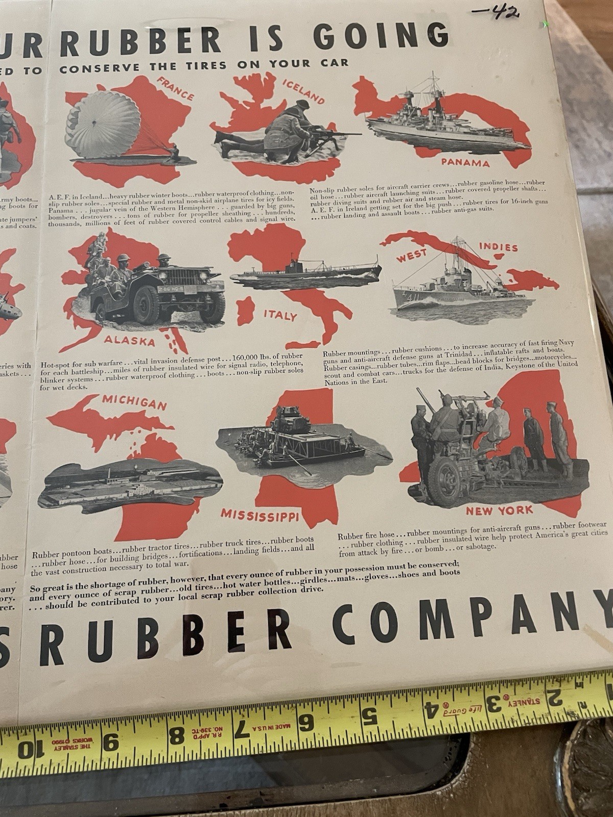 1942 Homefront Us Rubber Ad Here’s Where Your Rubber Is Going, Color 21/14 Orig