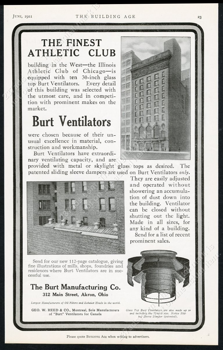 1911 Illinois Athletic Club of Chicago photo Burt Ventilator vintage print ad