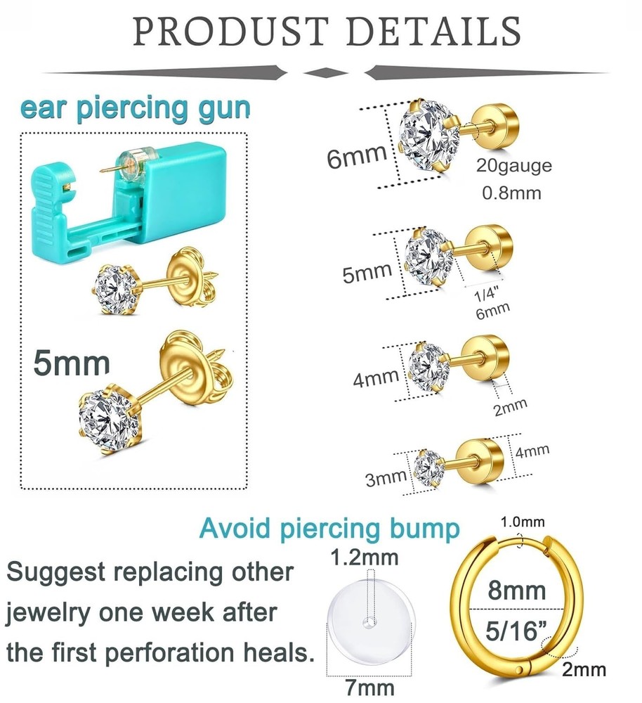 Ear Piercing Gun Kit - Gold Self Piercing Earrings Kit With Studs