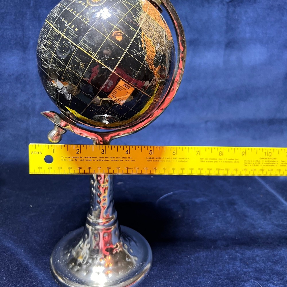 Tabletop Black and Silver World Globe on Silver Stand Luxury