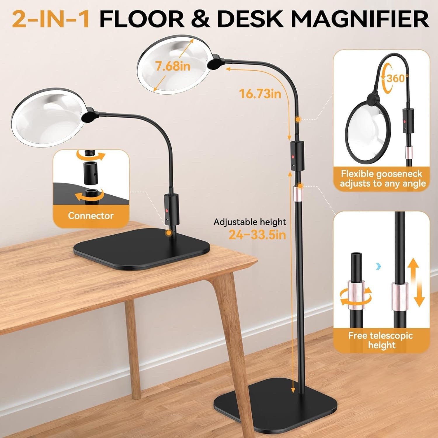 Magnifying Glass With Light And Stand, 10X Large 7'' Magnifying Glass