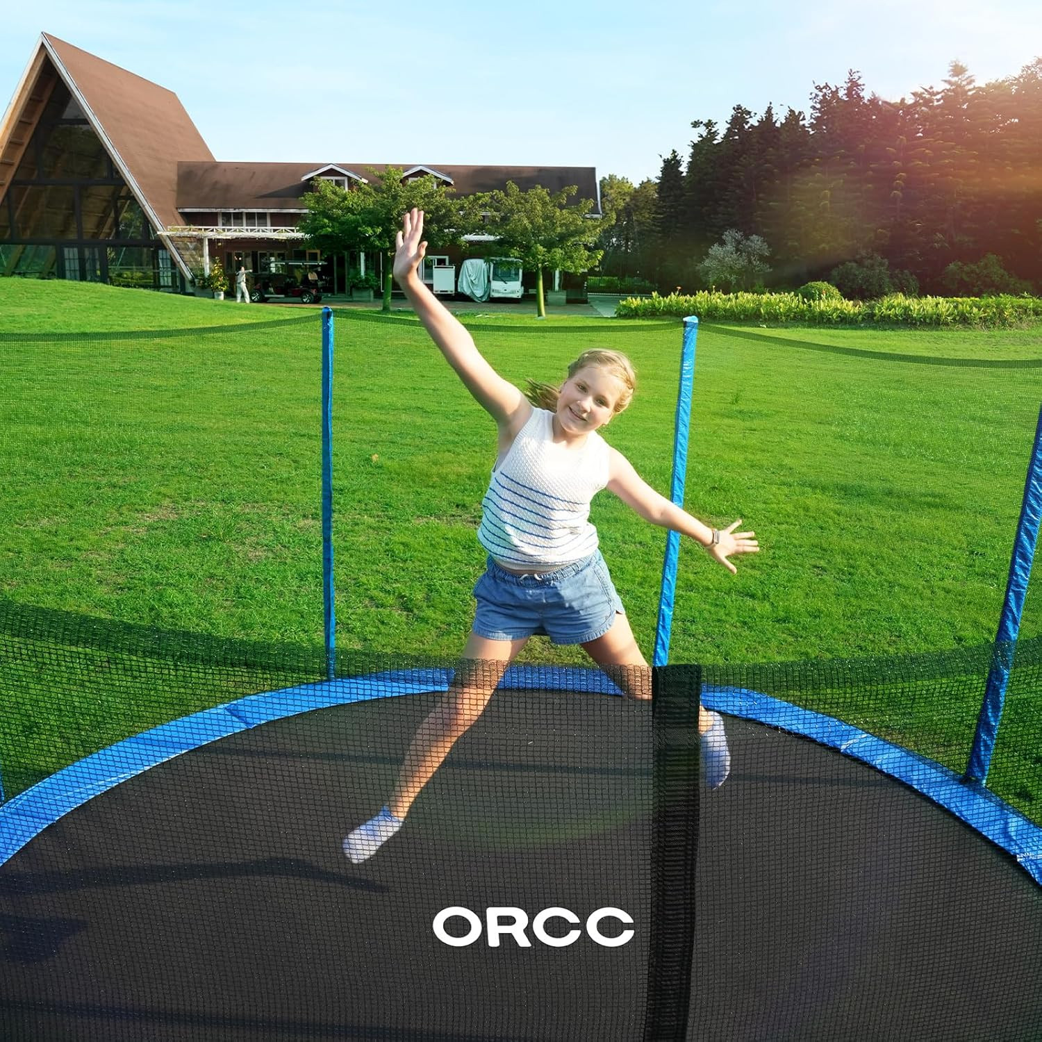 ORCC Trampoline 8FT 10FT 12FT 14FT, Outdoor Tramp with Enclosure Net, 410LBS Yar