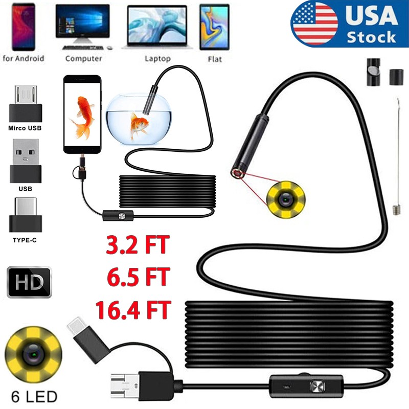 6LED USB Snake Endoscope Borescope Camera for Android Phone Type C HD Inspection