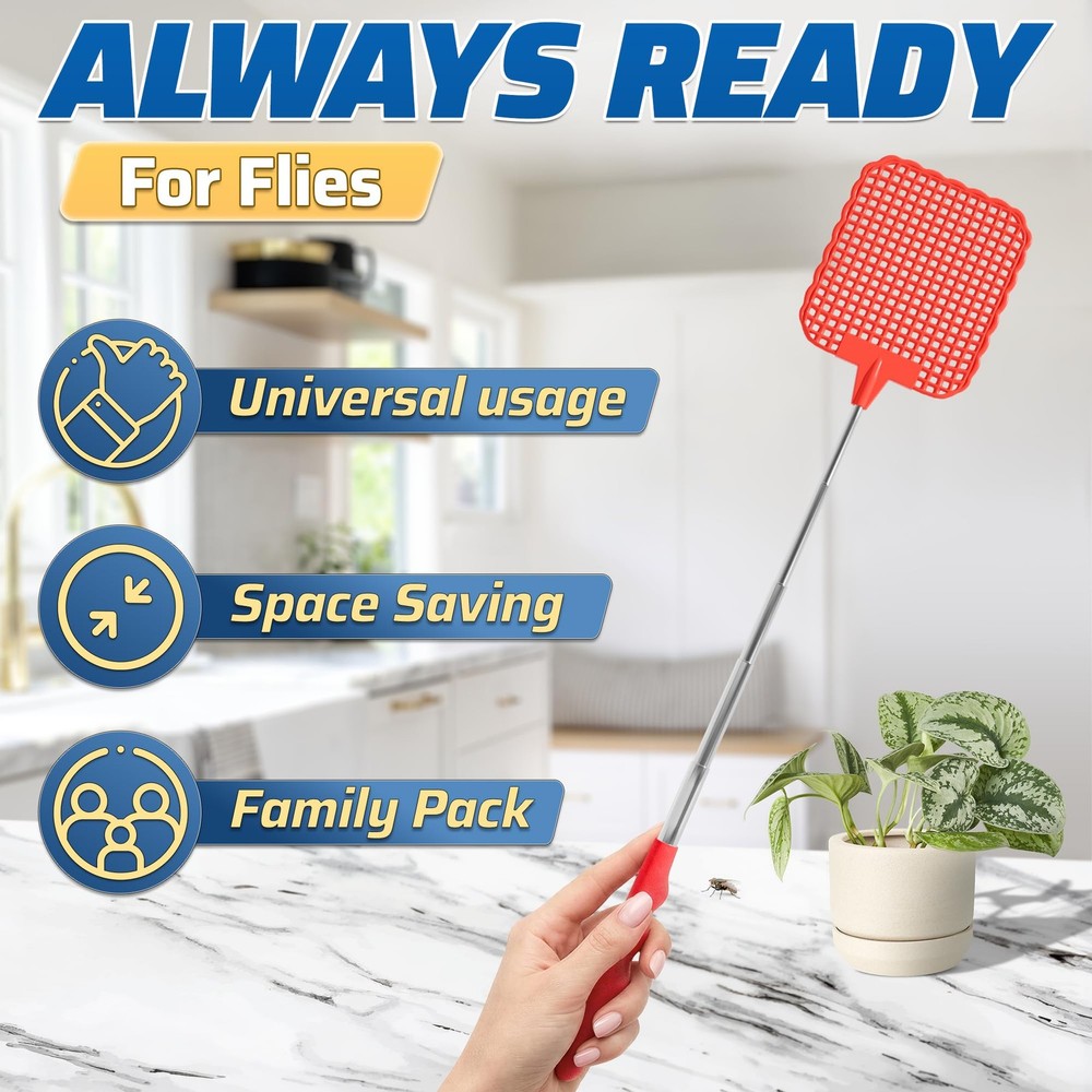 3-Pack Telescopic Fly Swatter Set – Durable and Lightweight Multicolor