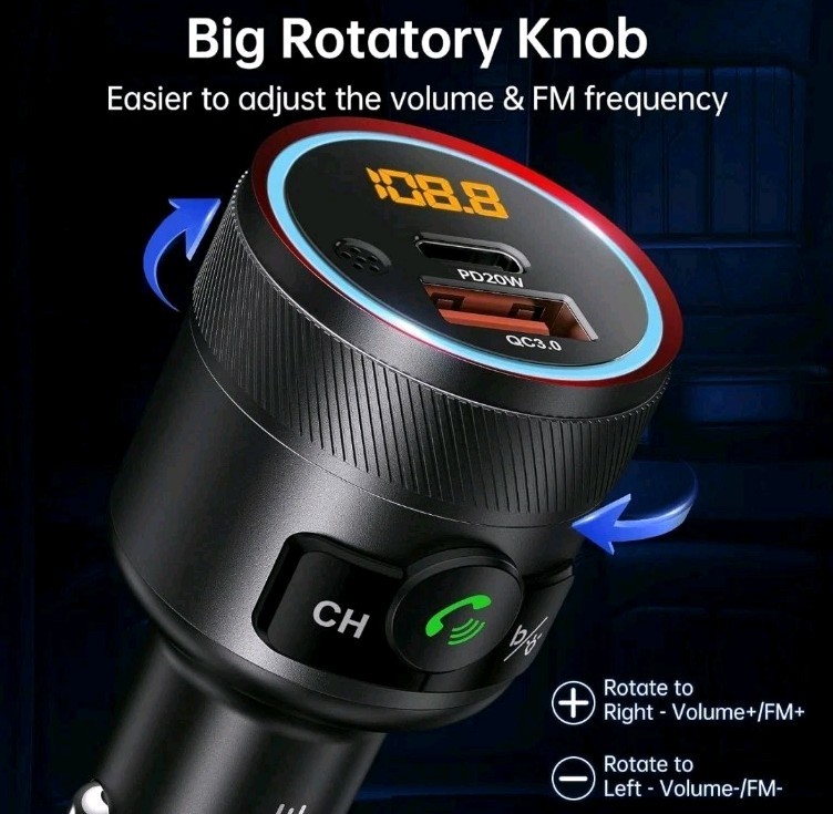 Syncwire Bluetooth 5.4 FM Transmitter For Car 38W PD & QC 3.0 Dual USB Black New