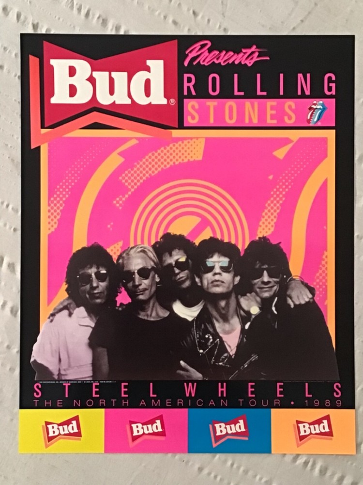 Rolling Stones 1989 Poster Steel Wheels Tour Budweiser Beer Dayglo New Condition