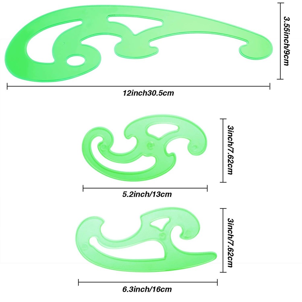 6 Pieces Plastic French Curve Ruler Multi-Function Comic Template Tool Set