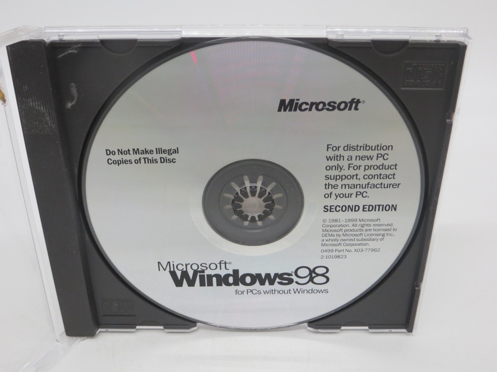 Microsoft Windows 98 Second Edition (CD-ROM, 1998) Part No. X03-77962
