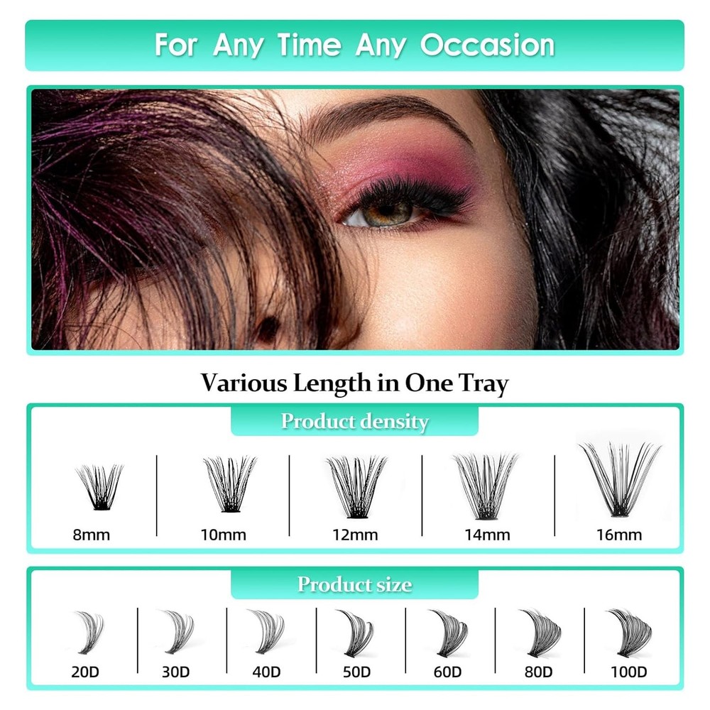 Bodermincer Lash Extension 240pcs D Curl 20D 8-9-10-11-12mm Mixed black
