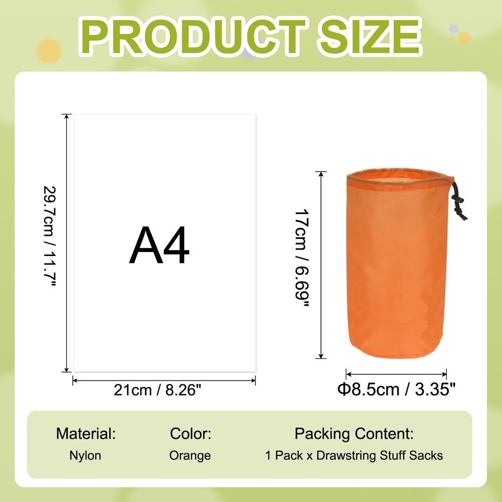 Stuff Sack Nylon Waterproof Storage Sacks 3x7Inch Orange