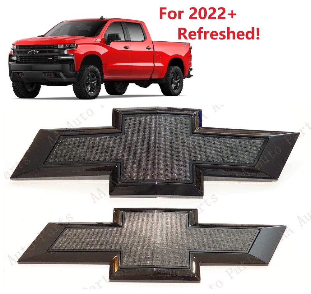 Front Rear Gloss Black Bowtie Emblem 2022-2026 Refreshed Chevy Silverado 1500