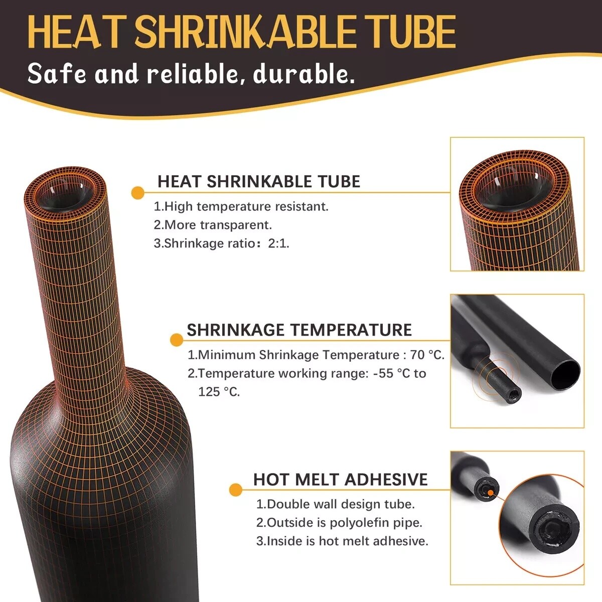 560 Pcs HEAT SHRINK Tubing Sleeve 3:1 Shrinkable Tube Wire Cable Assortment Kit