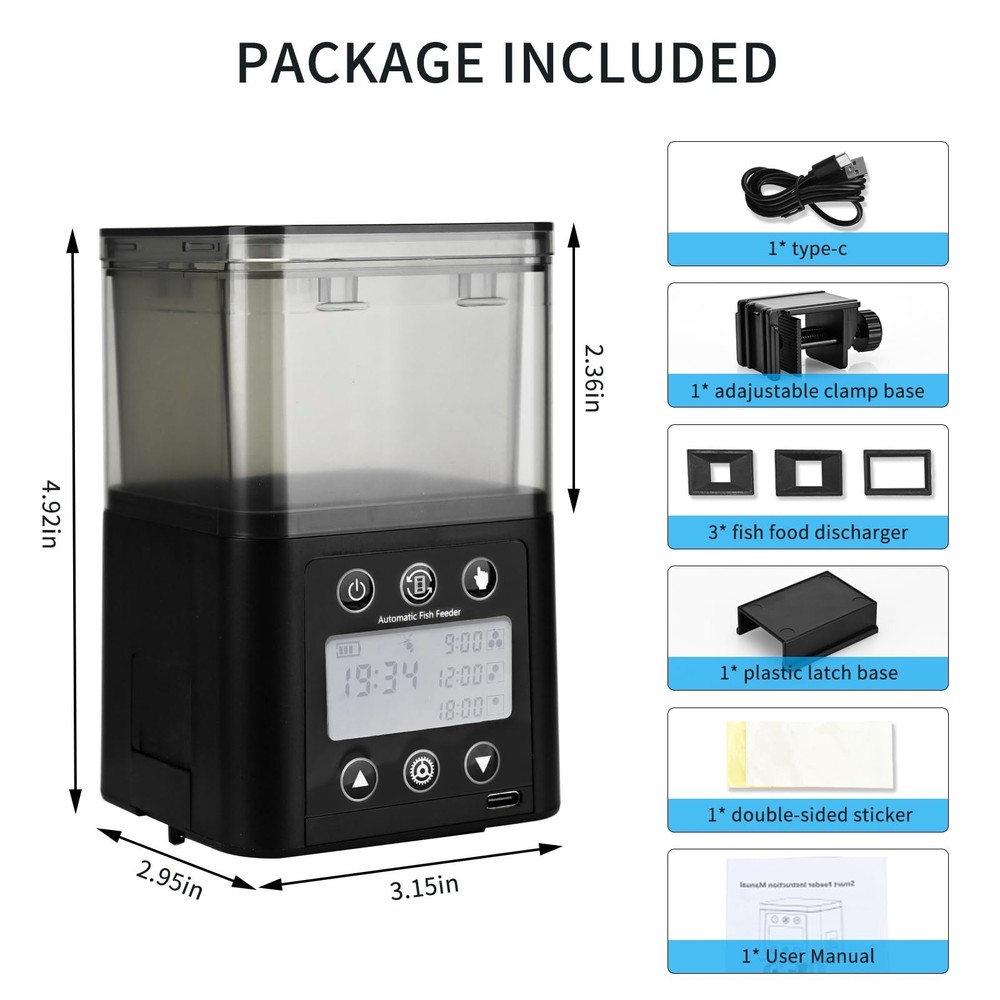 Podazz Automatic Fish Feeder for Aquarium with Timer, LCD Display 320ML Large...