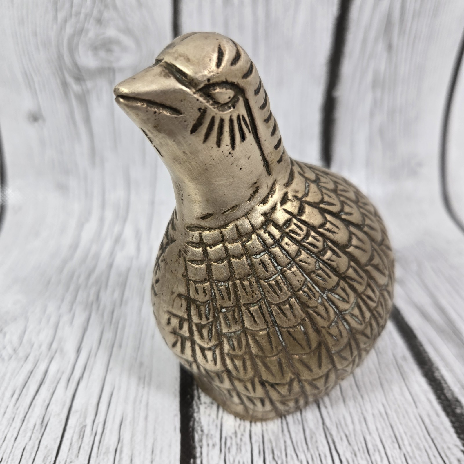 Vintage Brass Bird Figurine Partridge Quail Sitting Mid Century Modern MCM 4.5"