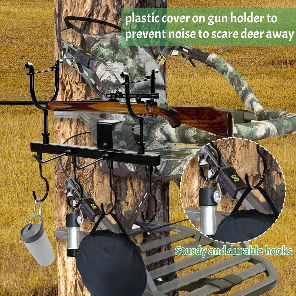 Metal Tree Stand Gun Holder, Rustproof Rest with 6 black