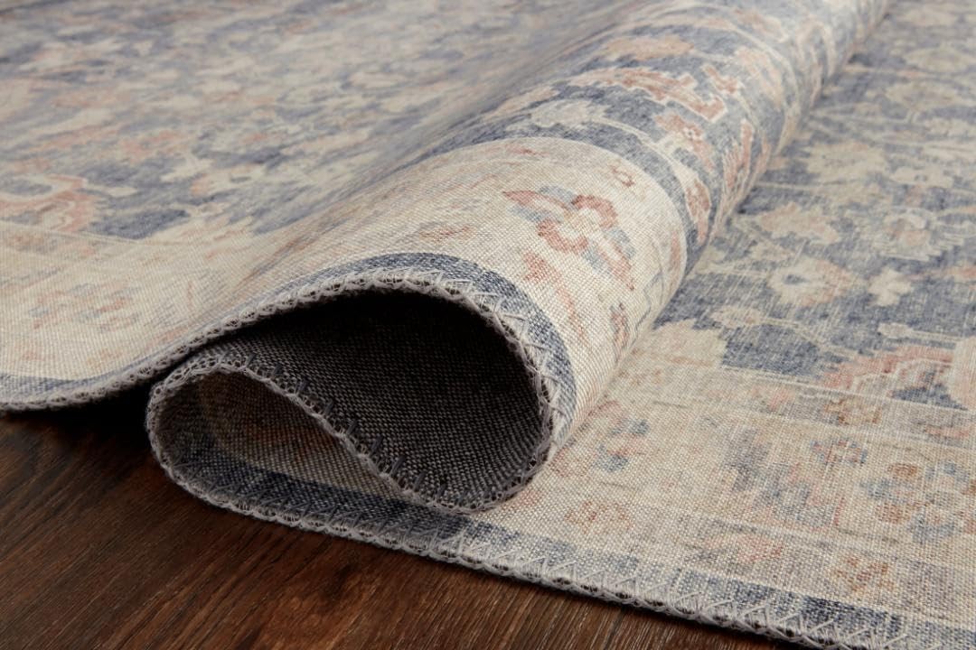 Hathaway Collection HTH-02 Denim/Multi 2'-6" x 7'-6", .25" Thick Runner Rug, ...