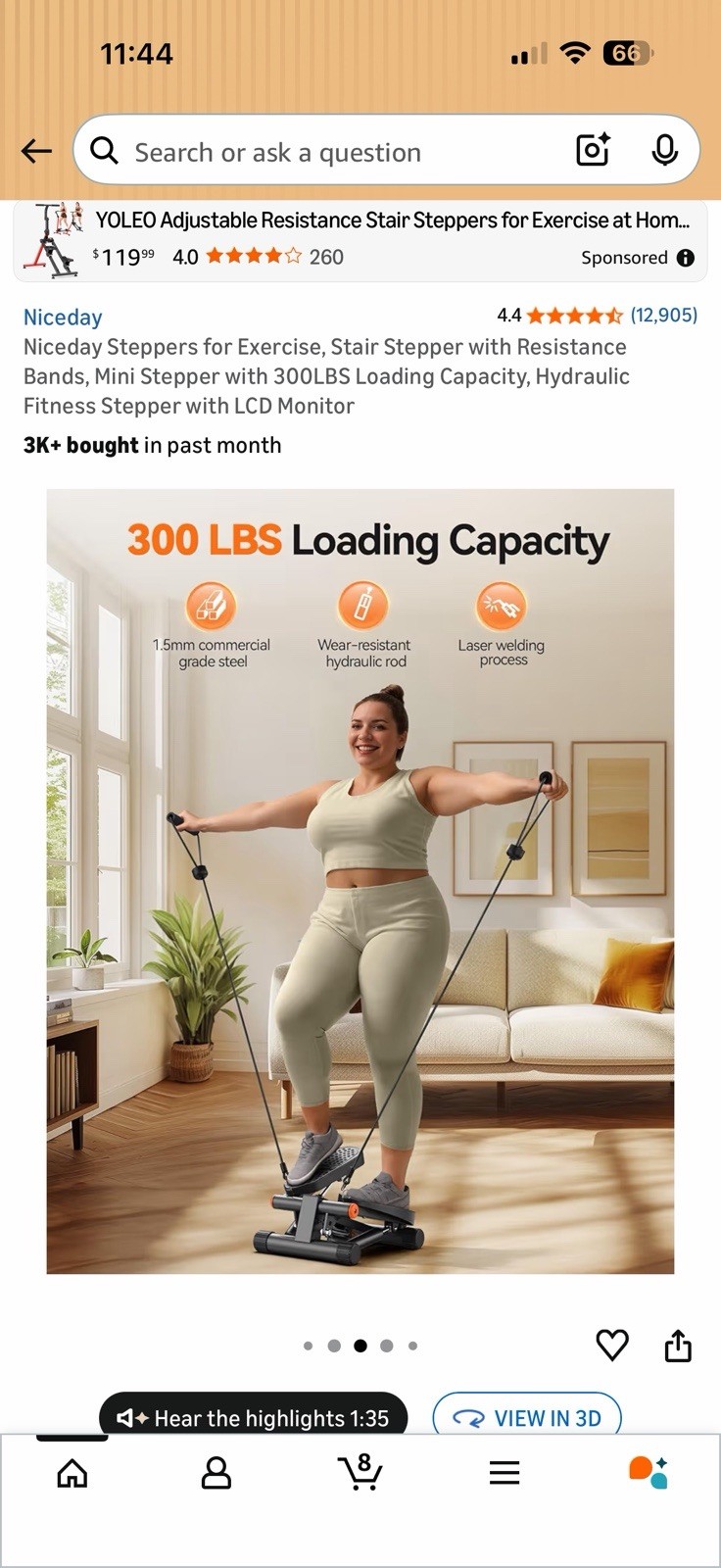 Niceday Mini Stepper for Exercise, Stair Stepper w/ Resistance Bands LCD Display