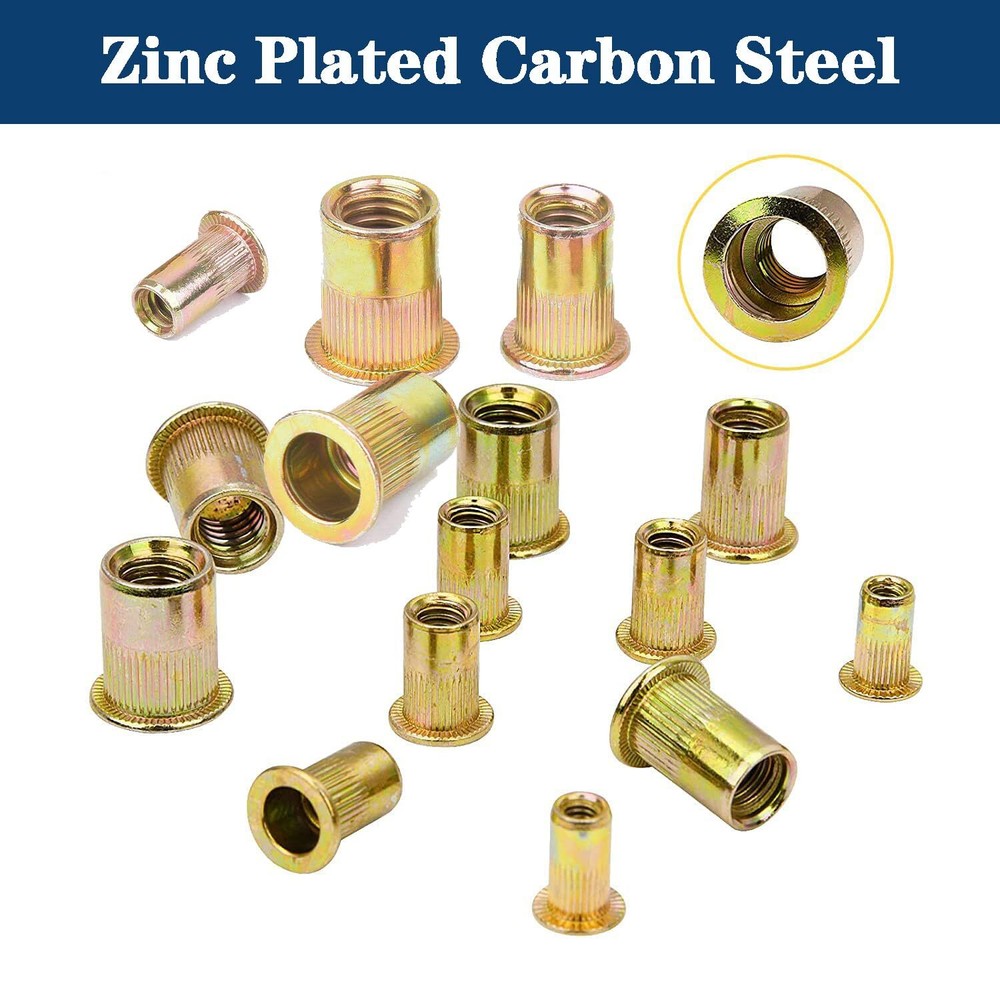 20 Pcs Rivet Nut 1/2"-13 UNC Flat Head Rivnut Threaded Insert Nut Zinc Plated