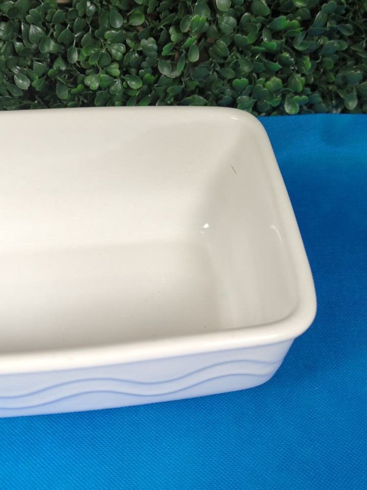 Stoneware Loaf Pan White Hubert USA Bread Baking Wave Design