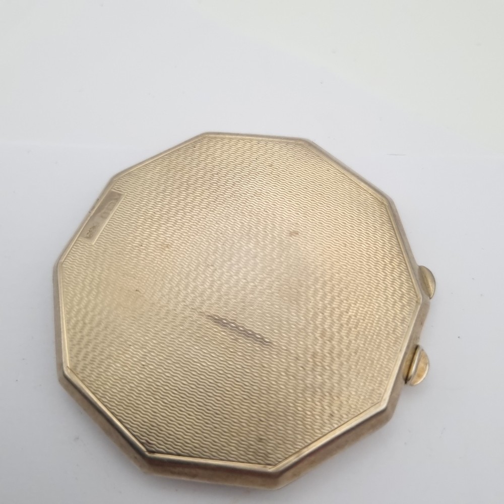 Antique Powder Compact Solid Silver Hallmarked Turner & Simpson 1920 Decagon