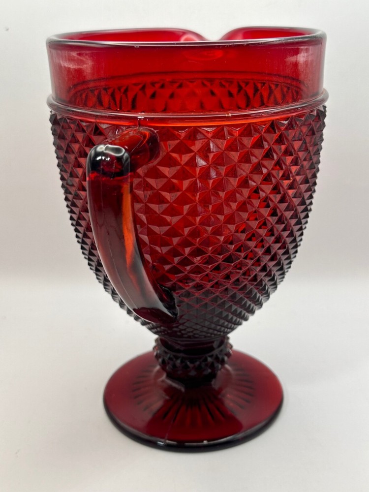 Vintage Barware Kitchen Ruby Red Diamond Point Pitcher MCM Deco Design