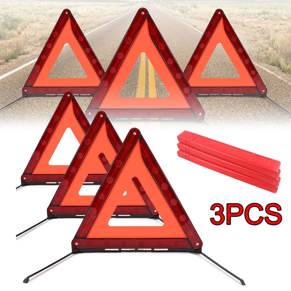 3PCS Reflective Car Warning Triangle Breakdown Hazard Road Emergency Stop Sign